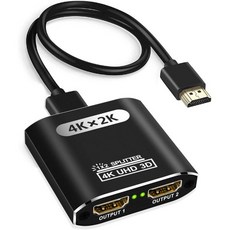 HDMI 스플리터 1 in 2 out 듀얼 모니터용 1.96ft 케이블 4K 중복거울만 1x2 1080P 30Hz출력 2개에 한 번 입력 소스 대 동일 디스플레이, Black 1 in 2 out with Cable, 1개