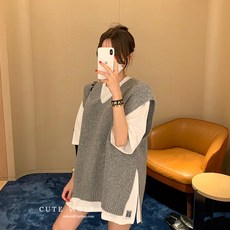 CHANNEL207 여성 니트 조끼 빈티지 브이넥 루즈핏 민소매 코