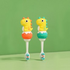 올탐 유아 귀여운 아기공룡 어린이 칫솔+컵 세트, 노랑칫솔2, 1개, 1개