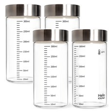 헬로키친 내열유리 눈금 유리병, 300ml, 4개 300ml, 4개