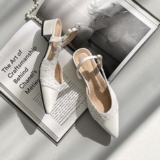 [당일출고] 꼼꼼구두 블랑 투톤 트위드 스틸레토 구두 슬링백 힐(4cm/7cm)