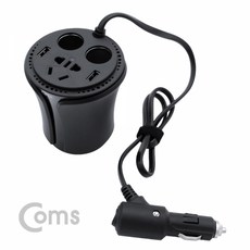 [WK362] Coms 차량용 멀티 시거잭+인버터(100W) USB 2P - 컵홀더형 검정