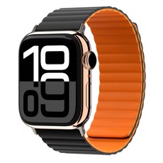 케이맥스 애플워치 호환 경량 실리콘 마그네틱 투톤 스트랩 밴드, Black orange(44/45/46/49mm)M/L, 1개