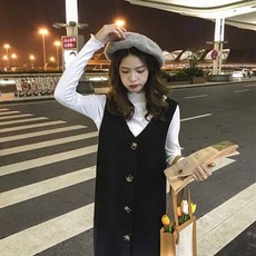 가을원피스패션 인싸템 임부 가을옷 미스트 크림 페이스 관대히 여기다 얼간이 엄마 개성 겨울 타입 롱 1663920375, 1개, 블랙 선드레스 _화이트 이너