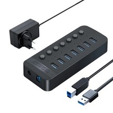 usb허브 ORICO USB3.0 허브 맥북 휴대 전화 태블릿 용 12v 전원 어댑터가있는 알루미늄 산업용 7 포트 스플, 7 Port EU, 1.7 Port EU