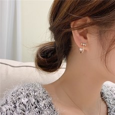 공주얼리 YJE221 [인기] 큐티 섹시 큐빅 진주 리본 반달 링 귀걸이 골드