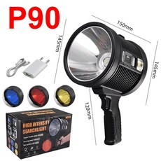 고휘도손전등 LED 후레쉬 XHP90 고성능 휴대용 손전등 COB 서치 라이트 스포트라이트 태양 전지 패널 USB 충전 토치 9000mAh 리튬 배터리, 3.XHP90