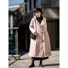 트렌치 구스다운 따뜻한 겨울용 경량 벨티드 디테일 덕다운 퀄팅 아우터