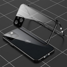 아이폰 15 프로 맥스 플러스 메탈 테두리 양면 풀커버 초슬림 9H 강화유리 클리어 투명 하드 핸드폰 케이스