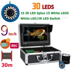 Gamwater 30 leds 9 인치 dvr 레코더 1000tvl 물고기 파인더 수 중 낚시 카메라 15pcs 화이트 leds 플러스 15pcs 적외선 램프|물고기 탐지기|, 1개, 30M Cable, CHINA