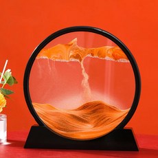 3D 움직이는 모래 예술 그림 원형 유리 깊은 바다 풍경 빠른 공예 흐르는 사무실 집 장식 선물, 12 inch, Black Base-Orange