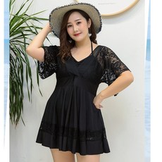 여성 빅사이즈 수영복 J6213, 5XL, 블랙