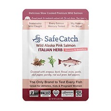Safe Catch Wild Alaska Pink Salmon Italian Herb 안전한 포획 야생 알래스카 핑크 연어 이탈리아 허브 수은 테스트 완료 2.6온스 파, 73g, 12개