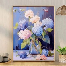 피포페인팅 수국 꽃다발 diy그림그리기 정물화 40x50cm 캔버스형 액자형 유화 아크릴 물감 색칠 세트 학교수업용 쉬운 그림, X-223