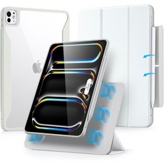 ESR 먼지 제거 젤 iPad Pro 13인치 케이스 M42024 펜슬 홀더가 있는 13 탈착식 마그네틱 커버 수직 스탠드 프로 펜슬USB C을 완전히 지원하는 리바운드 360, White, 1개