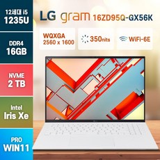 [ 무선마우스증정 ] LG전자 그램16 16ZD95Q-GX56K 16인치 노트북, 화이트, 16ZD95Q, 코어i5, 1TB, 16GB, WIN11 Home