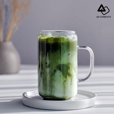 에이드잔 유리 손잡이 홈카페 컵 캔모양 예쁜 맥주잔 380ml, 1개