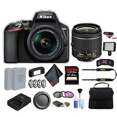 니콘 d3500 dslr 카메라 18-55mm 렌즈(1590) 고급 번들 가방 추가 배터리 LED 조명 마이크 필터 등