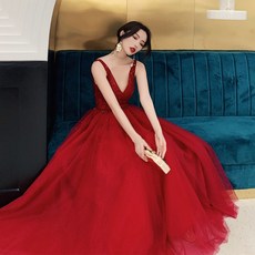 연말 이브닝 레드 브라이덜샤워 피로연 2부 파티 연주회 송년회 드레스 원피스
