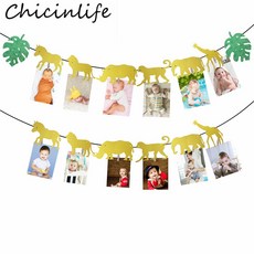 Chicinlife 사파리 정글 12 개월 사진 배너 생일 축하 파티 베이비 샤워 키즈 1 생일 멧새 갈 랜드 Supplie|배너 스트리머 & 컨페티|, 1개, 12Pcs, 단일