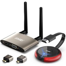 TIMBOOTECH HDMI 무선 송신기 및 수신기 팀부텍 듀얼 스크린 노트북용 VGA 라이브 스트리밍 5G 비디오/오디오 케이블 박스 카메라 블루레이 전화 넷픽스 투 모니터 프로, Red