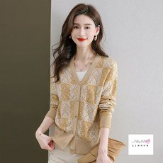 여성가디건 브이넥 스웨터 양털 니트가디건 가을룩 자카르