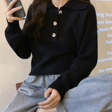POLO 넥 두꺼운 스웨터 여성 핏아우터 겨울 가을 풀오버 후드 와이드 톱