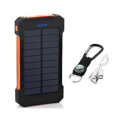 NTSPACE 태양열 발전 배터리 방수 10000mAh 태양 듀얼 USB 충전기 나침반 LED 조명 포함 외부 파워뱅크