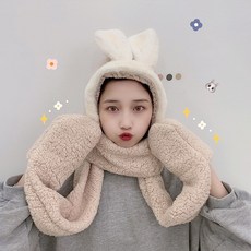 큐티베어 귀목도리 장갑 여일체모 겨울난방
