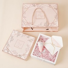 MEIISEO고급 선물 상자 선물 케이스 생일 선물 박스 종이상자 돌잔치 답례품, 큰 22*15*5cm, 선물 상자+깨진 종이+선물 가방+꽃 묶음+인사말 카드