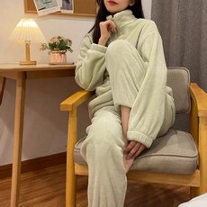 여성 극세사 수면잠옷 집업 조거 팬츠 세트 홈웨어 극세사잠옷세트