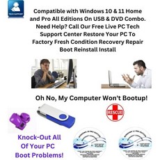 Windows 10 & 11 Home 및 Pro All Editions USB & DVD 콤보와 호환됩니다. 도움이 필요하신가요 무료 라이브 PC 기술 지원 센터 PC를 공장  상품 이미지