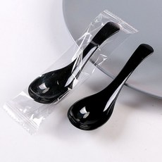 일회용 투명 플라스틱 스푼 수프 밥 죽 국자 내열성 개별 패키지 디저트 휴대용, 50개