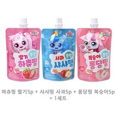 캐치티니핑 음료수 100ml 하츄핑 딸기5개 + 꾸래핑 사과5개 + 퐁당핑 복숭아5개, 5개+5개+5개