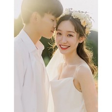 해외배송 리엘라노 슬링 라이트 웨딩 신부 2020 새로운 간단한 흰색 새틴 센 시리즈 여행 촬영