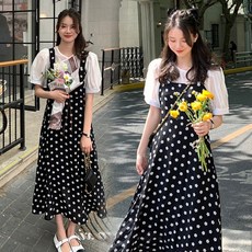 임부복 여름 반팔 상의 플라워 멜빵 스커트 세트 중