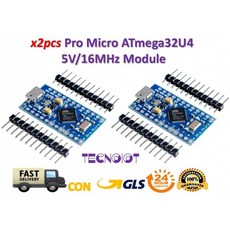 아두이노 레오나르도핀 헤더가 있는 TECNOIOT 2pcs 프로 마이크로 ATmega32U4 5 V/16MHz 모듈, 1