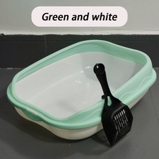 토끼 고양이 작은 반폐쇄 침대 휴대용 대형 중형 팬 동물용 쓰레기통 변기, Green and white, 1개