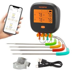 블루투스 및 WiFi 육류 온도계 IBBQ-4BW 스마트 무선 그릴 온도계 4가지 색상 프로브 | 스모커 오븐 주방용 모바일 알림 하이/로우 타이머 충전식 디지털 블루투, WIFI Thermometer 2, 1개