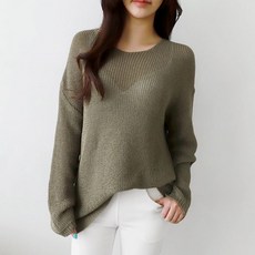 여자 봄 루즈핏 시스루 부클 니트 티셔츠