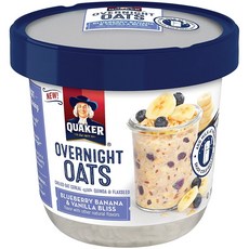 퀘이커 오트밀 시리얼 오버나이트 12컵 블루베리 바나나 바닐라 Quaker Overnight Oats Blueberry Banana & Vanilla Bliss Breakfast Cereal 12 Count, 1set