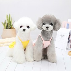 OEM 강아지 카미솔 원피스 국화 프린팅 여름용 폴리에스터 러플 헴 펫 스커트, Yellow_S