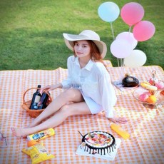 여니상점 접이식 돗자리 옐로우 체크 캠핑매트