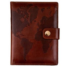카드 포켓 여행 서류 커버 RFID 배플 및 스냅 버클이있는 안전한 여권 커버. (Brown Map)
