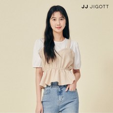 JJ지고트 체크 페플럼 퍼프 블라우스 GP5P0BLT21