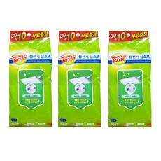 3M 스카치브라이트 정전기 청소포 대형 30매+10매 막대걸레용 (미세먼지제거) 부직포 리필, 3개