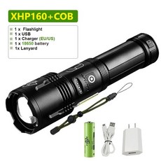 [피치파다] 슈퍼 XHP160 고출력 Led 손전등 충전식 USB 토치 전술 캠핑 10000000 루멘 COB 18650, XHP160 D, NO BOX