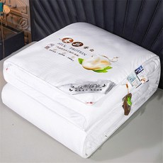  명주솜이불 명주 두꺼운 순면 사계절 먼지없는 수면 이불 코튼 실크 쿨러 봄 가을 여름 겨울, 흰색 - 검사 완료 
