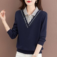 포인트 기본템 레트로 코디 트렌디한 여성 맨투맨 폴로넥