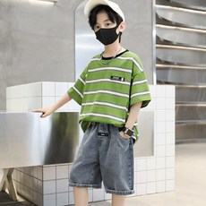 베비포 초등학생 루즈핏 반팔티 데님 반바지 상하세트 BT3
